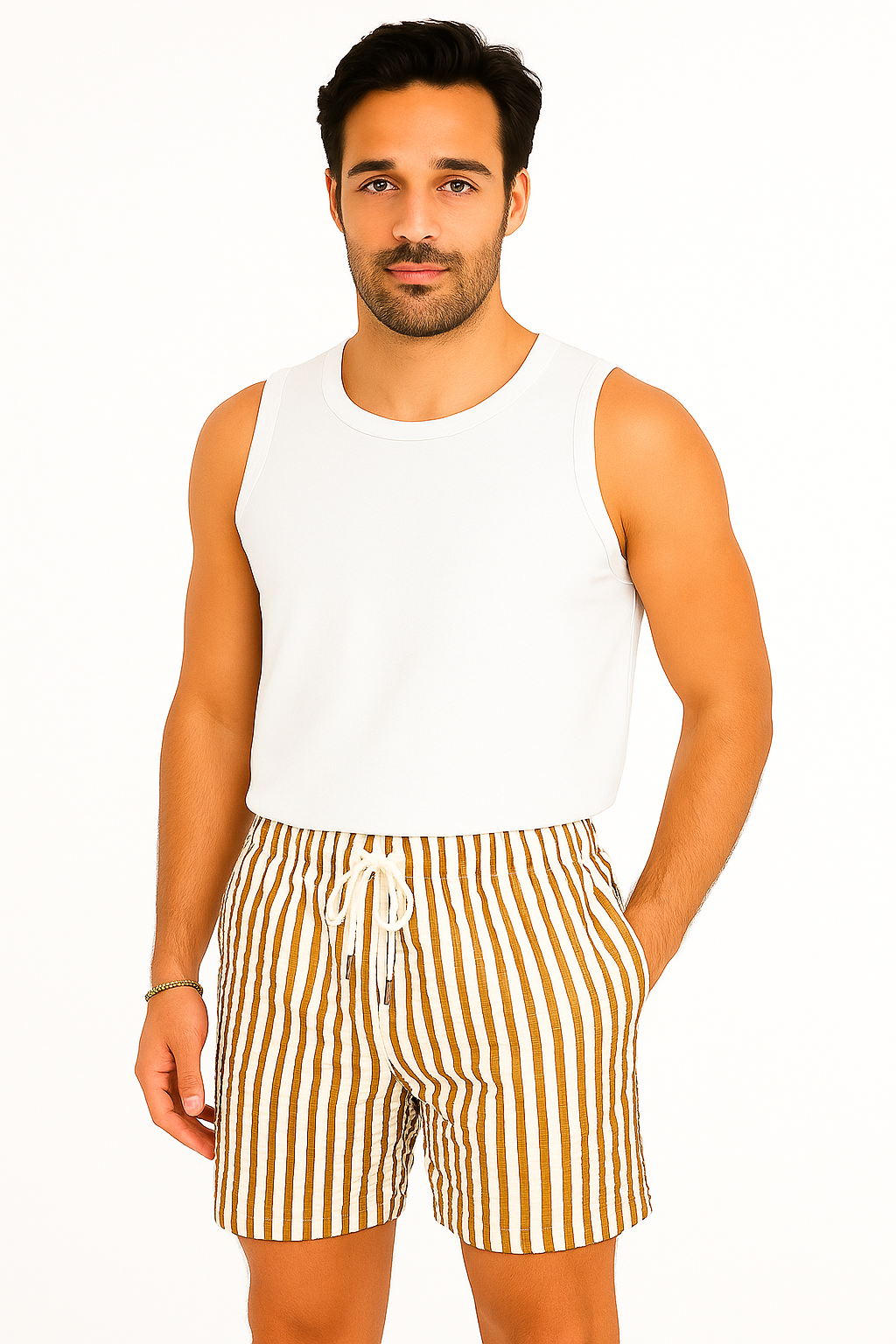 Short d'été à Rayures Classiques | Taille Ajustable et Confort Optimal
