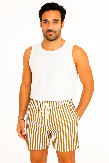 Short d'été à Rayures Classiques | Taille Ajustable et Confort Optimal