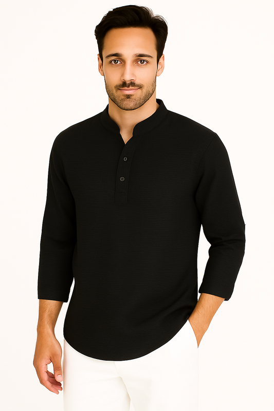 T-shirt à Manches Longues Homme | Col Henley Classique et Polyvalent