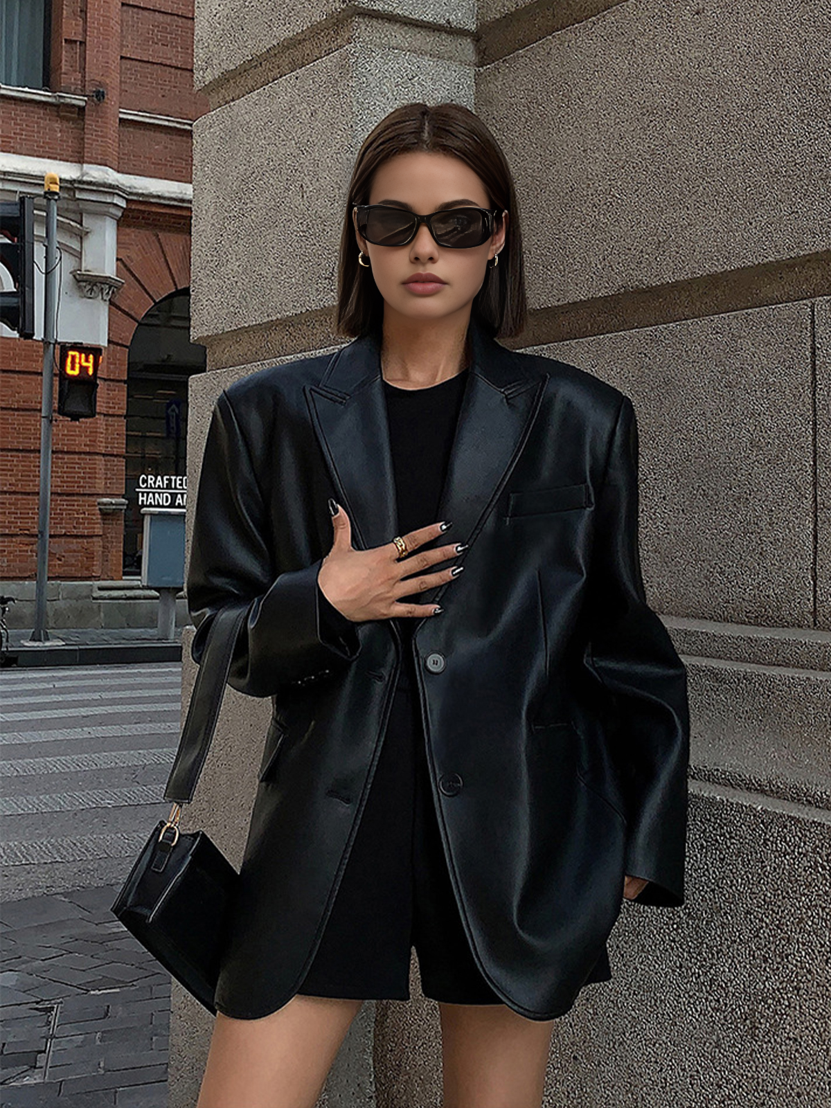 Blazer en Cuir Synthétique | Élégant avec Poche à Revers