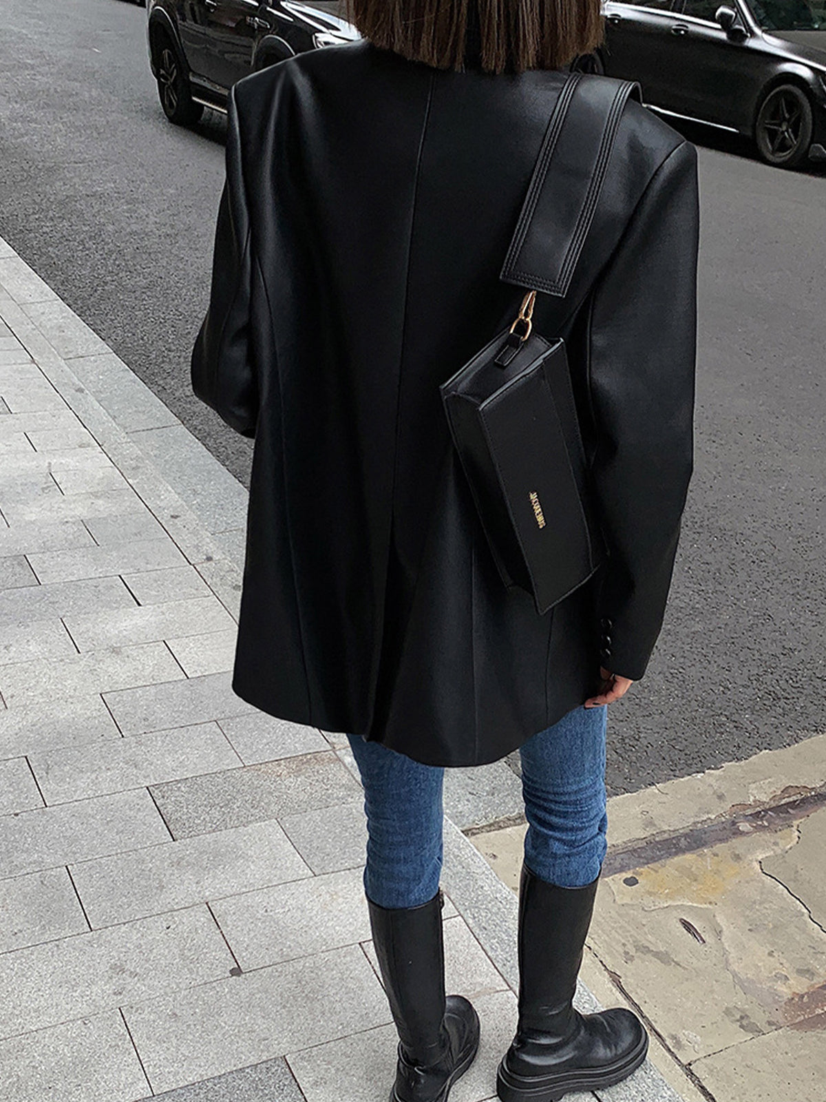 Blazer en Cuir Synthétique | Élégant avec Poche à Revers