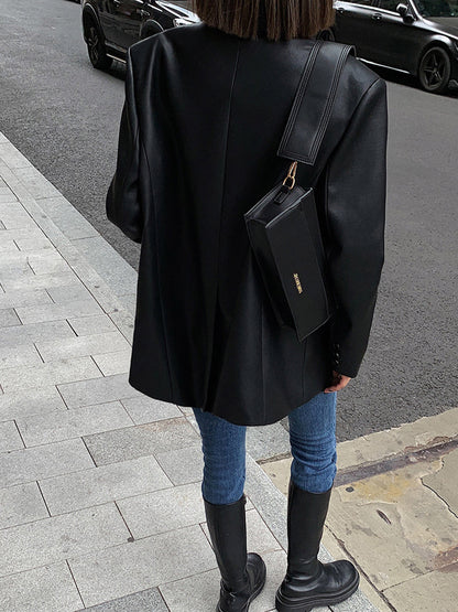Blazer en Cuir Synthétique | Élégant avec Poche à Revers