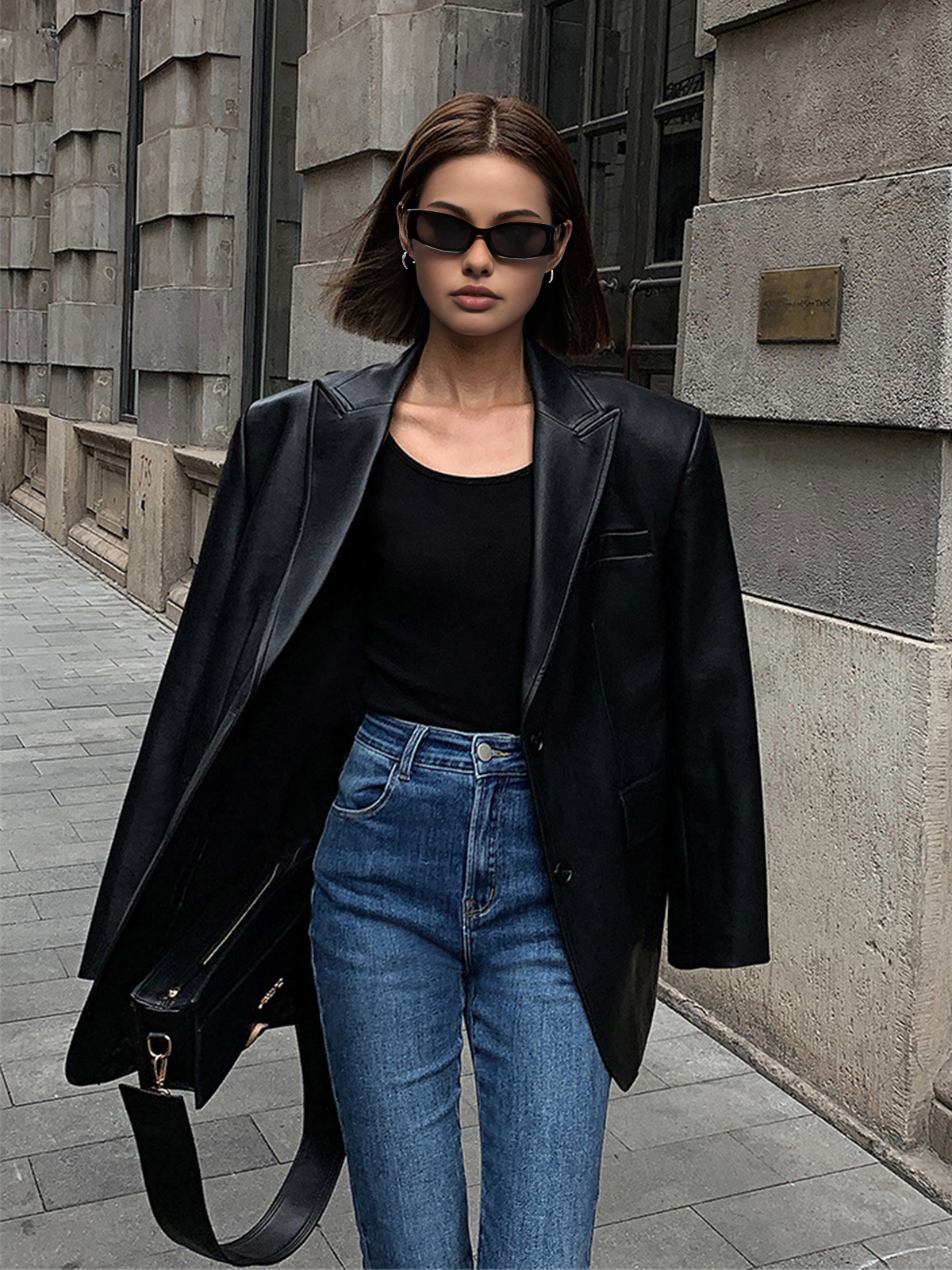 Blazer en Cuir Synthétique | Élégant avec Poche à Revers