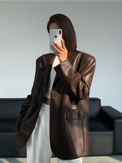 Blazer en Cuir Synthétique | Élégant avec Poche à Revers