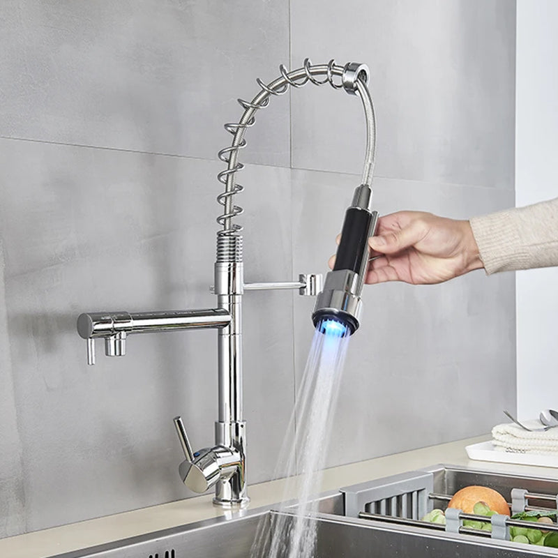 Robinet de Cuisine LED Chromé | Bec Flexible et Changement de Couleur