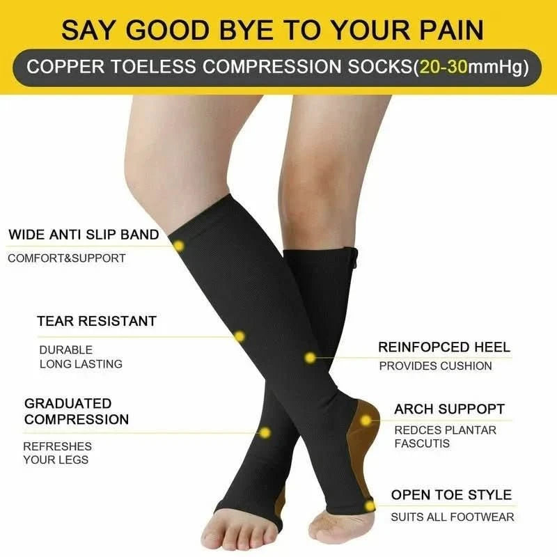 Chaussettes de Compression Confortables | Soutien et Soulagement Accrus avec Fermeture Éclair