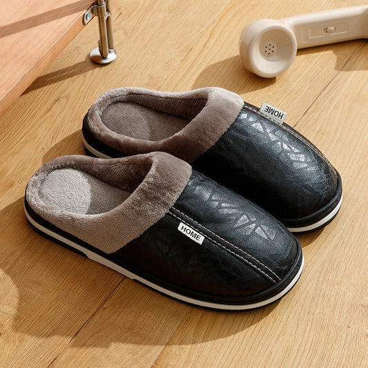 Pantoufles d'Hiver pour Hommes | Cuir PU Imperméable et Doublure Douce