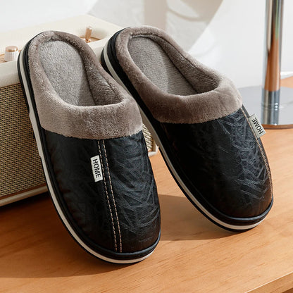Pantoufles d'Hiver pour Hommes | Cuir PU Imperméable et Doublure Douce