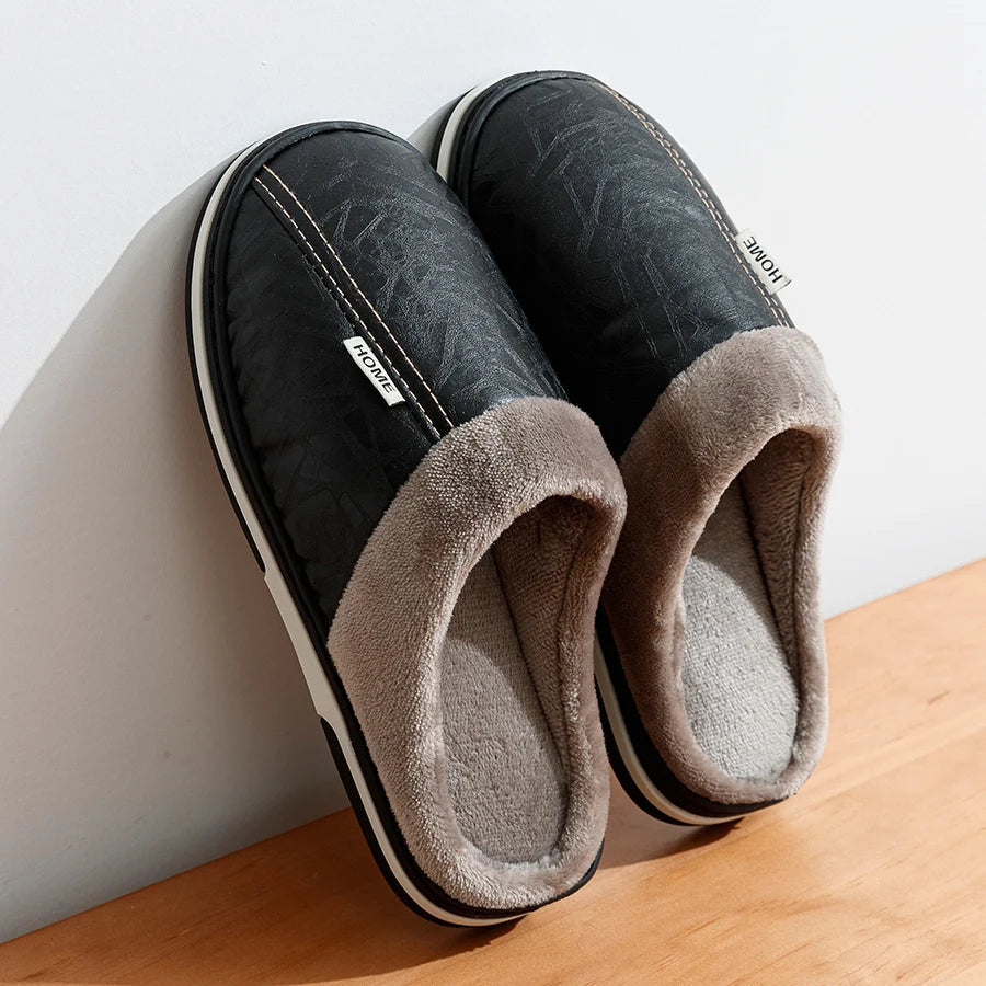 Pantoufles d'Hiver pour Hommes | Cuir PU Imperméable et Doublure Douce