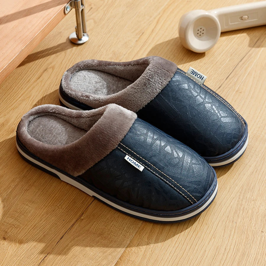 Pantoufles d'Hiver pour Hommes | Cuir PU Imperméable et Doublure Douce