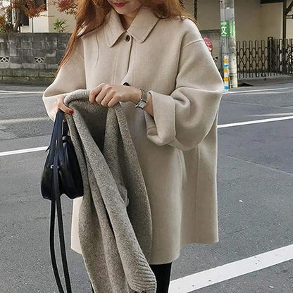 Manteau Femme Douillet à Fermeture Boutonnée | Mi-Long, Coupe Ample et Élégante