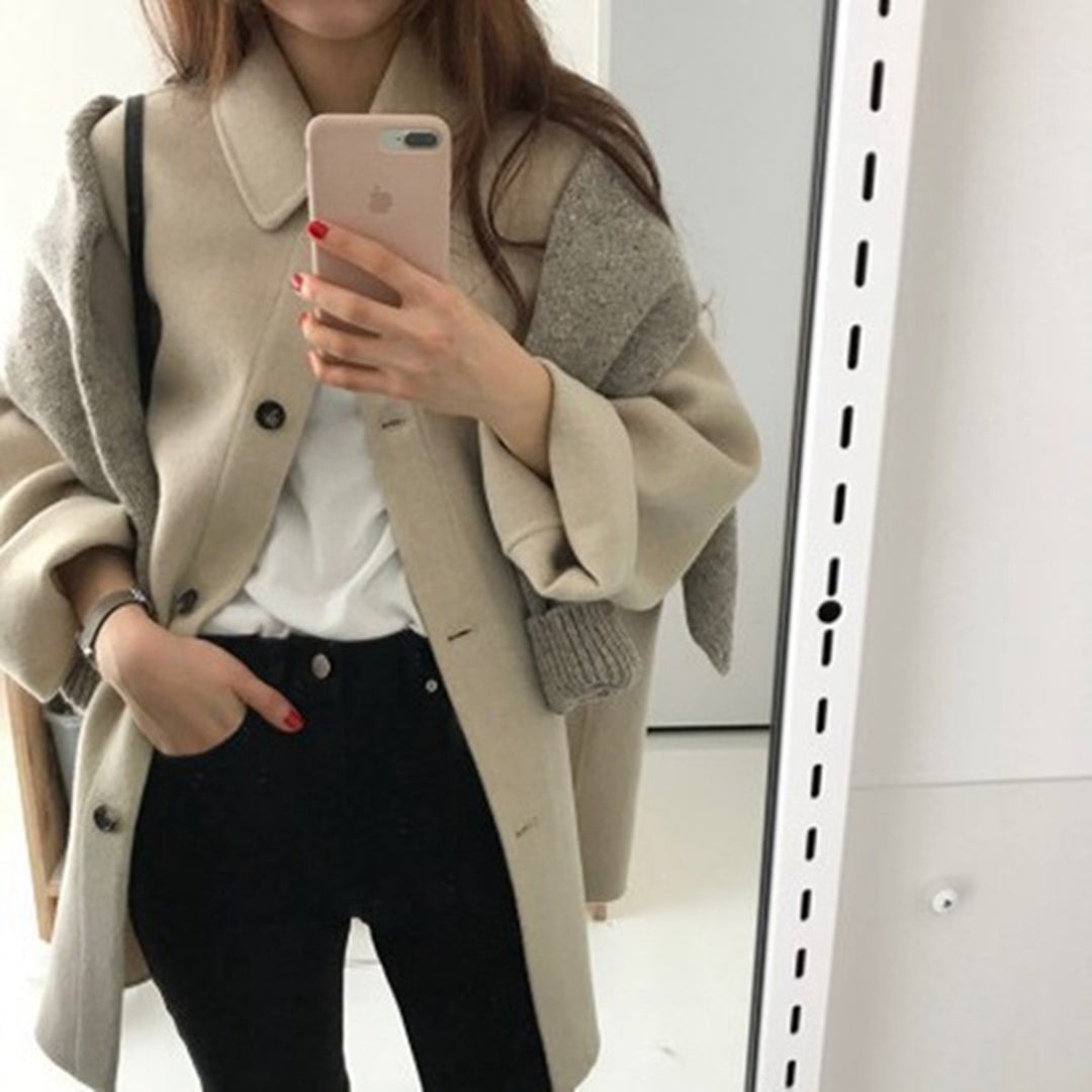 Manteau Femme Douillet à Fermeture Boutonnée | Mi-Long, Coupe Ample et Élégante