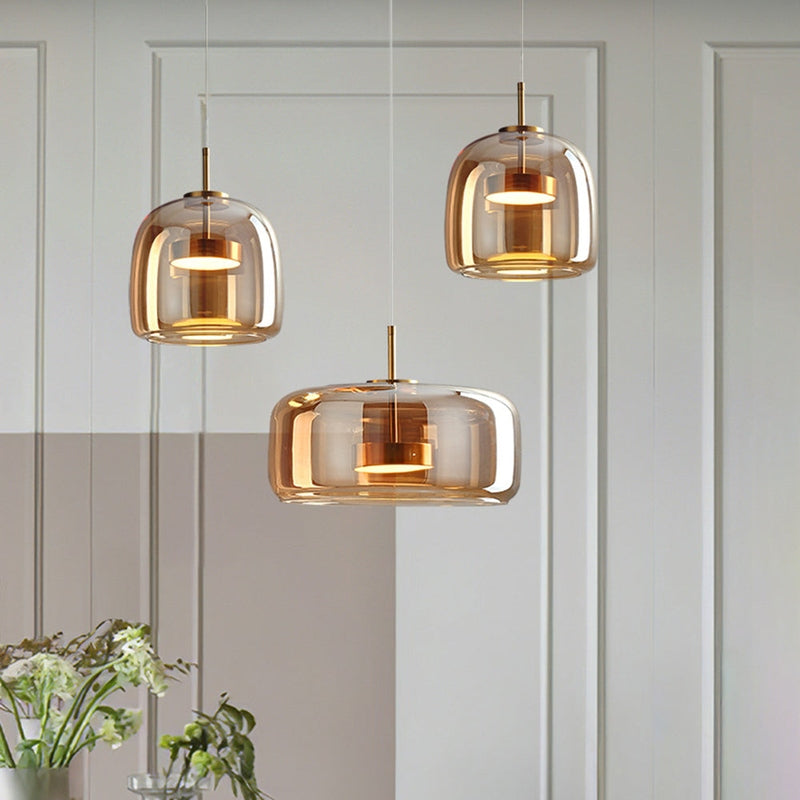 Suspension LED Rétro en Verre Doré | Éclairage Élégant et Écoénergétique