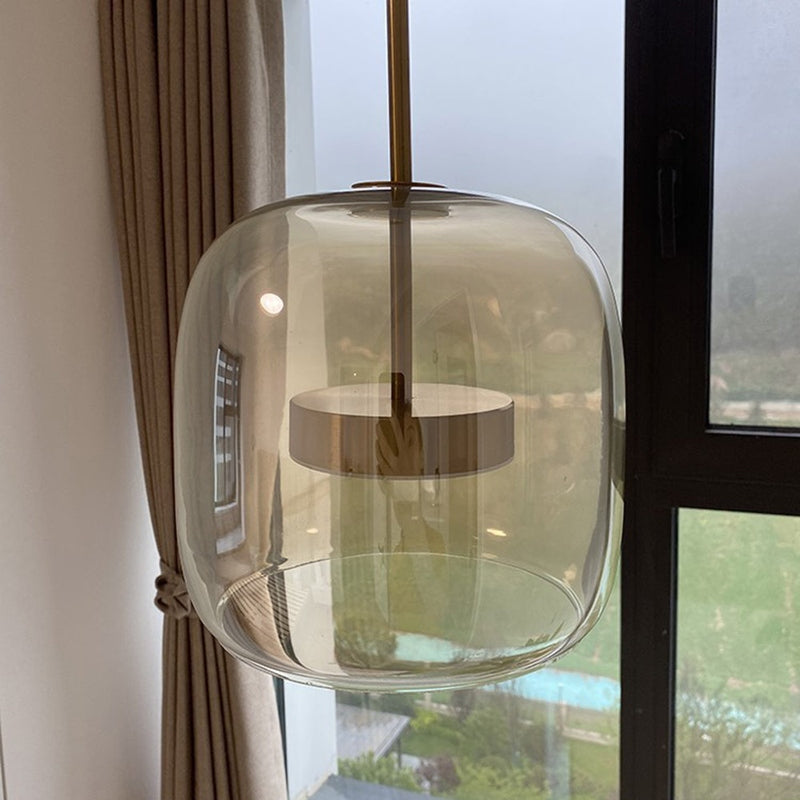 Suspension LED Rétro en Verre Doré | Éclairage Élégant et Écoénergétique