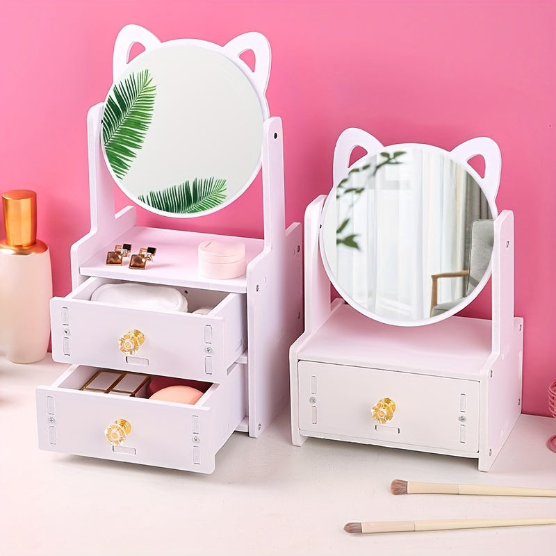 Miroir de Maquillage avec Rangement | Design Mignon et Pratique à Oreilles de Chat