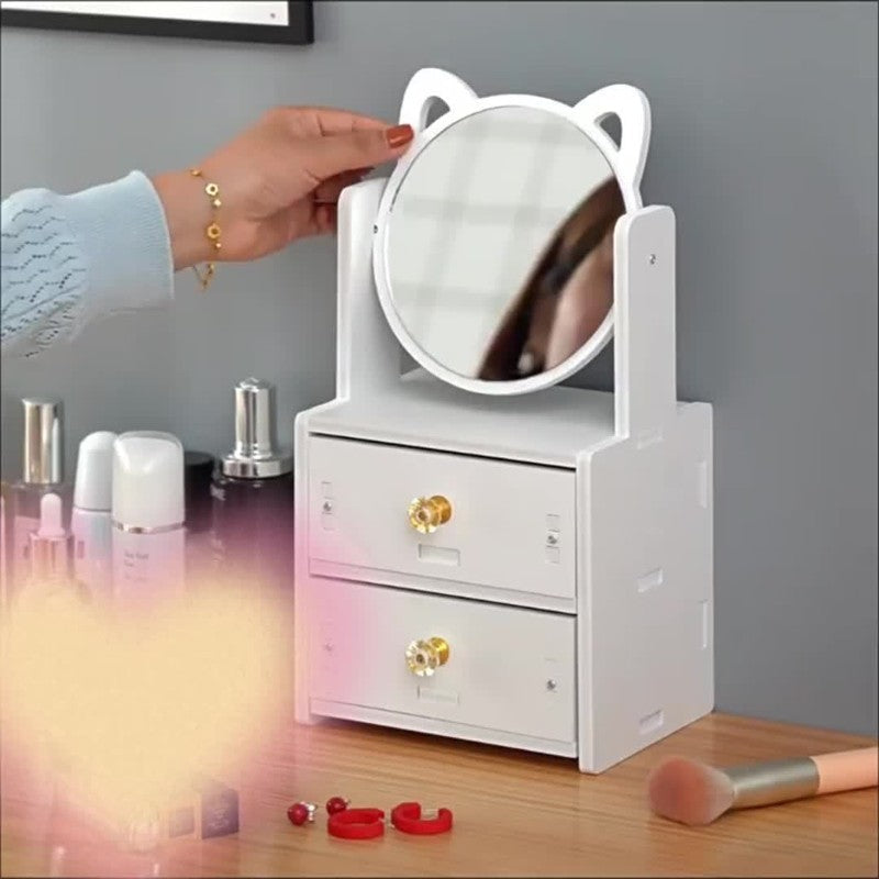 Miroir de Maquillage avec Rangement | Design Mignon et Pratique à Oreilles de Chat