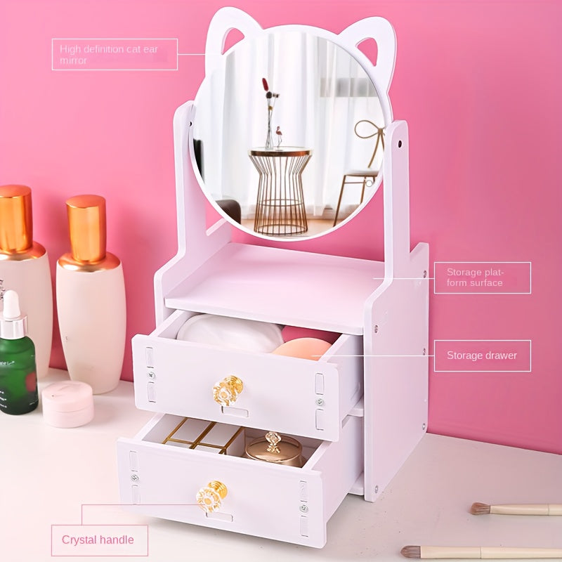 Miroir de Maquillage avec Rangement | Design Mignon et Pratique à Oreilles de Chat