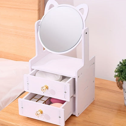 Miroir de Maquillage avec Rangement | Design Mignon et Pratique à Oreilles de Chat