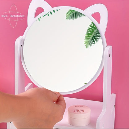 Miroir de Maquillage avec Rangement | Design Mignon et Pratique à Oreilles de Chat