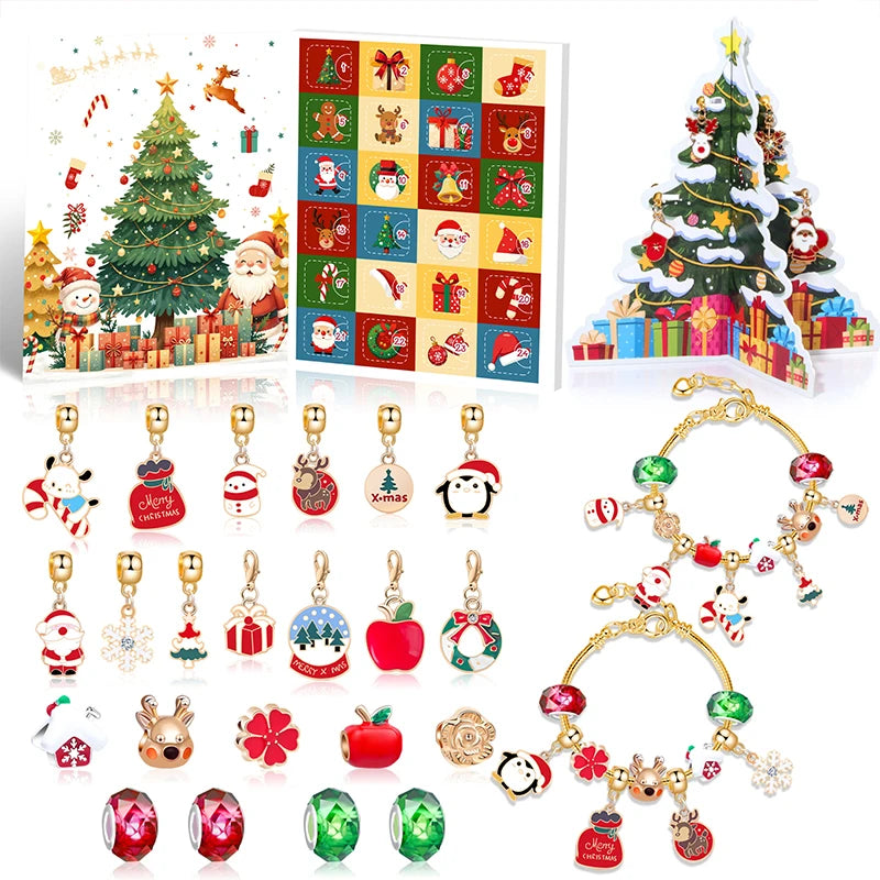 Bracelet de Compte à Rebours de Noël | Cristaux Colorés et Festifs pour Enfants