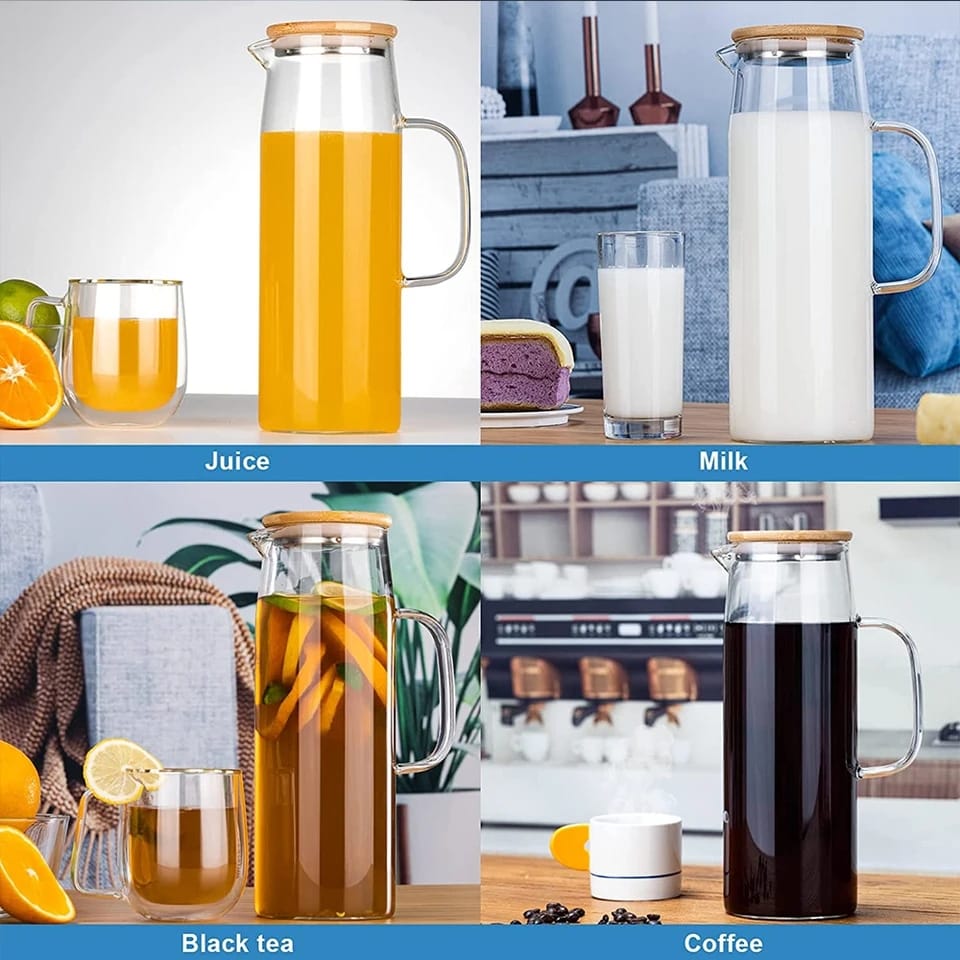 Carafe en Verre Résistante à la Chaleur | Couvercle en Bambou Écologique et Design Élégant