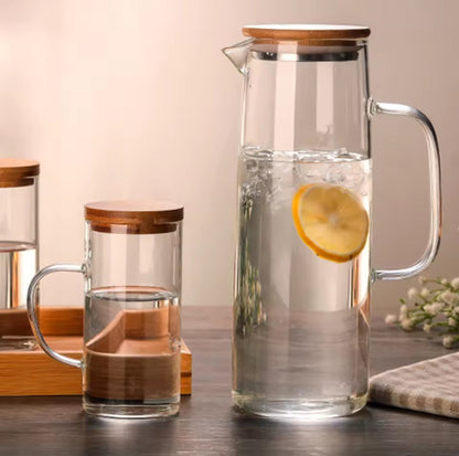 Carafe en Verre Résistante à la Chaleur | Couvercle en Bambou Écologique et Design Élégant
