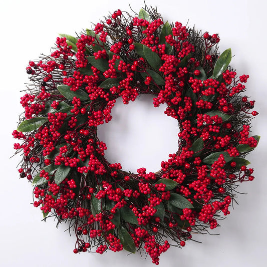 Couronne de Noël aux Baies Rouges | Charme Festif et Durable pour Décoration