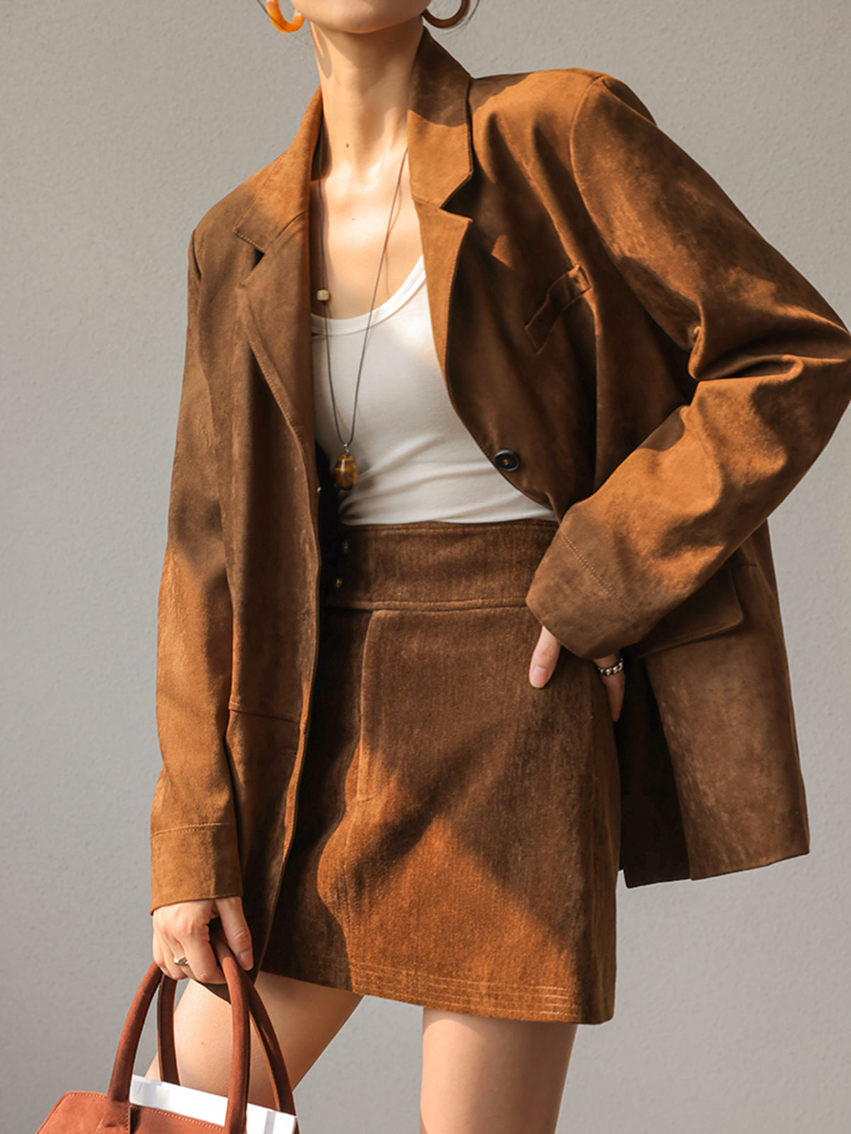 Blazer Vintage en Suède | Élégance Classique avec Manches Longues