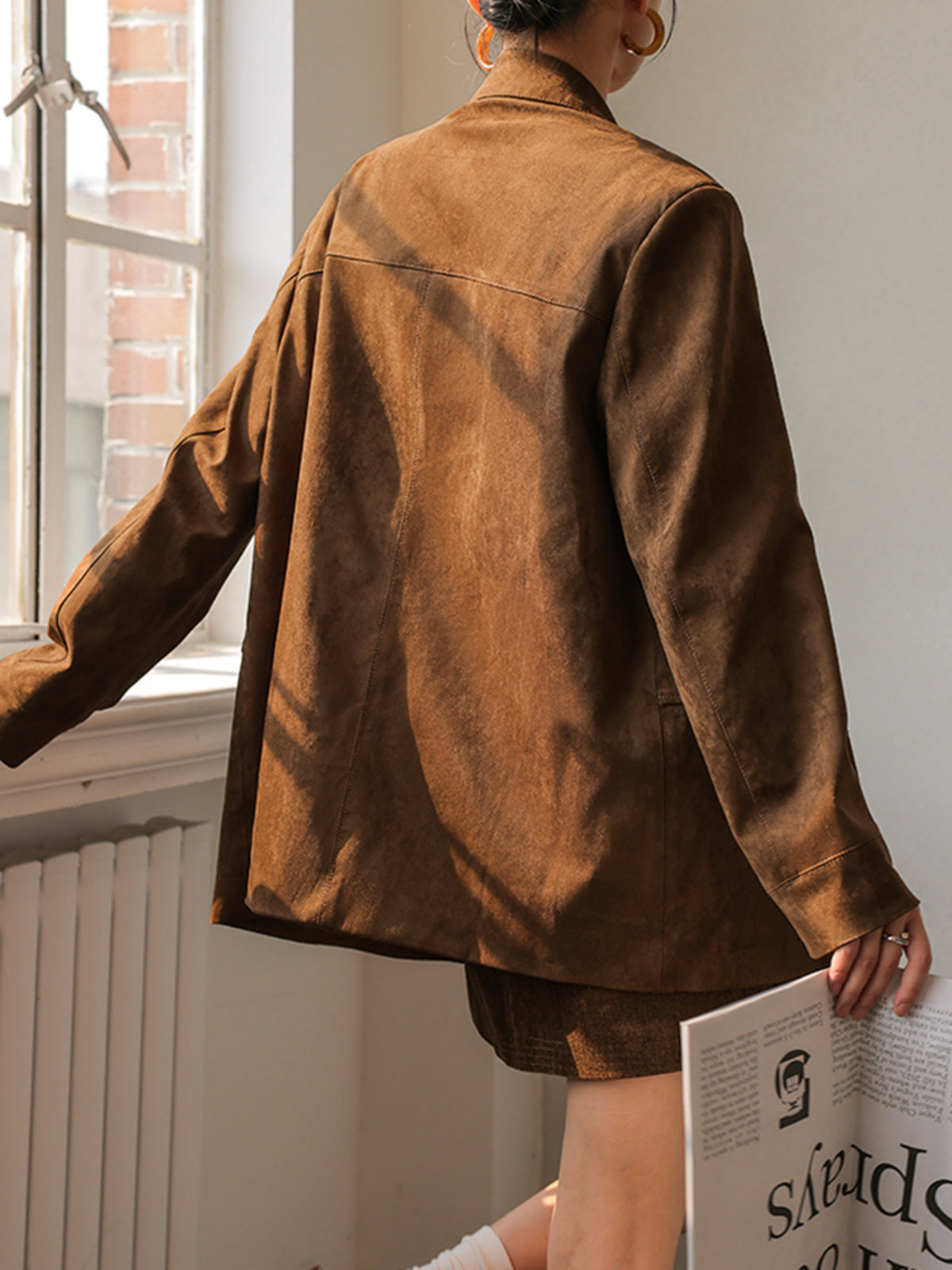 Blazer Vintage en Suède | Élégance Classique avec Manches Longues