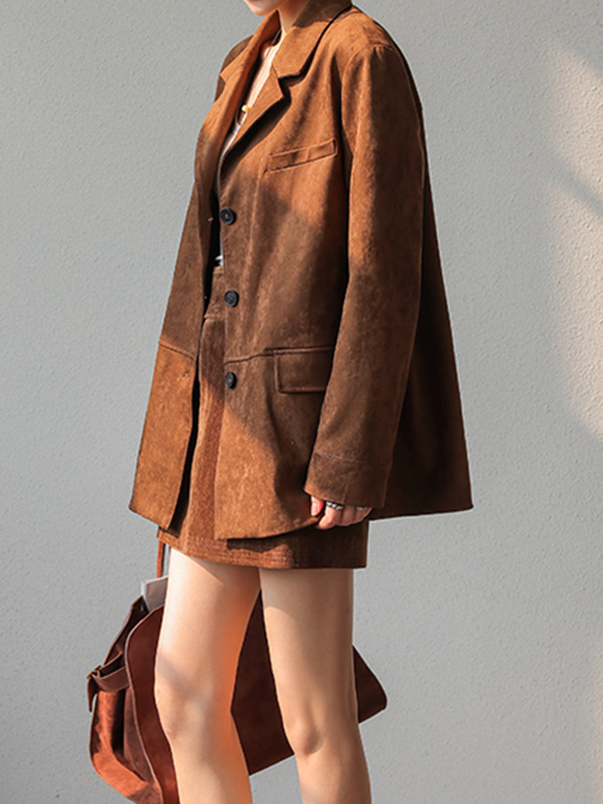 Blazer Vintage en Suède | Élégance Classique avec Manches Longues