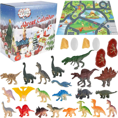Calendrier de l'Avent Dinosaure Éducatif | 28 Figurines Réalistes et Tapis de Jeu