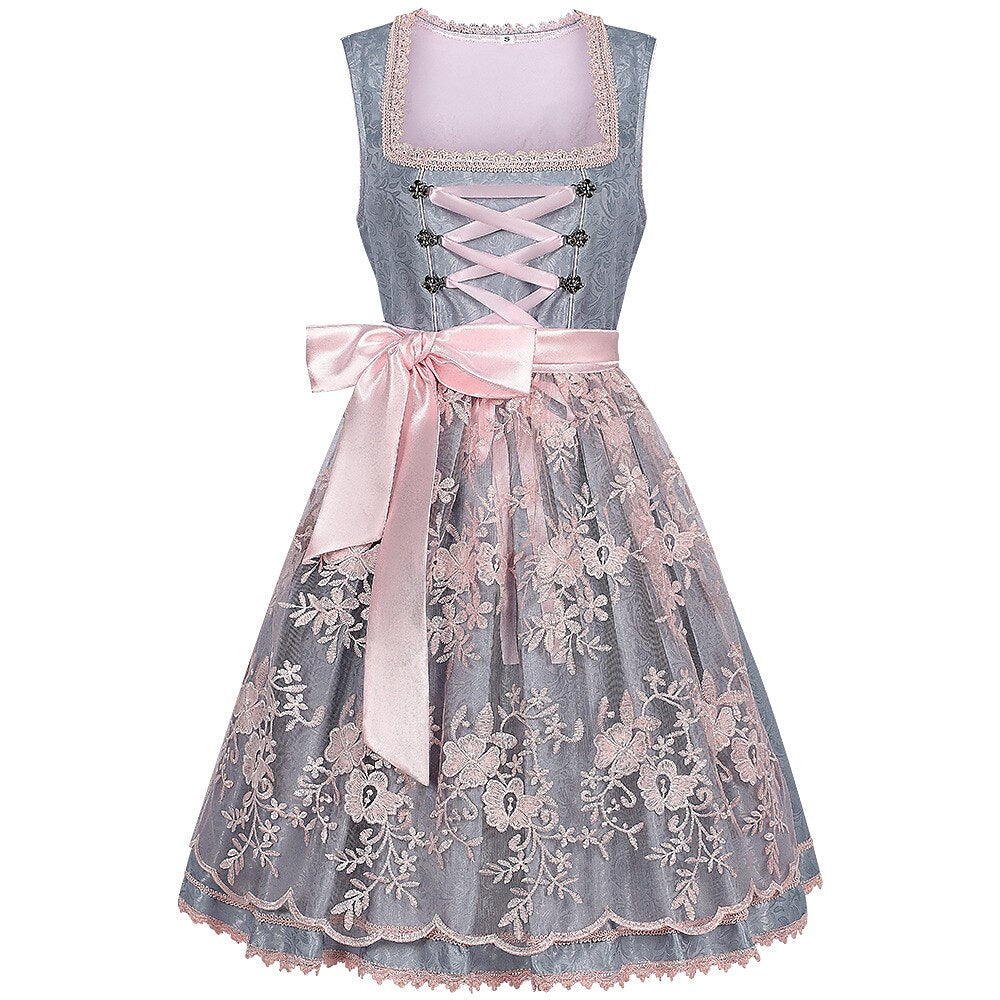 Robe Dirndl Grise avec Tablier | Élégance Traditionnelle pour Oktoberfest