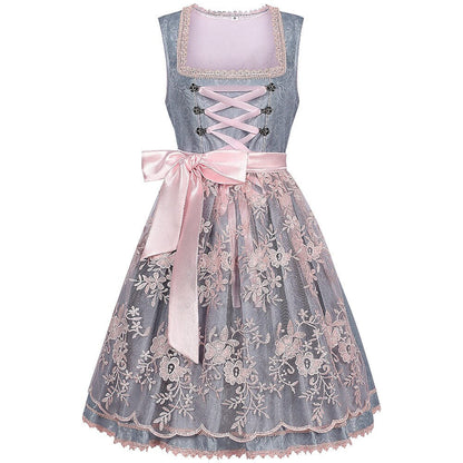 Robe Dirndl Grise avec Tablier | Élégance Traditionnelle pour Oktoberfest