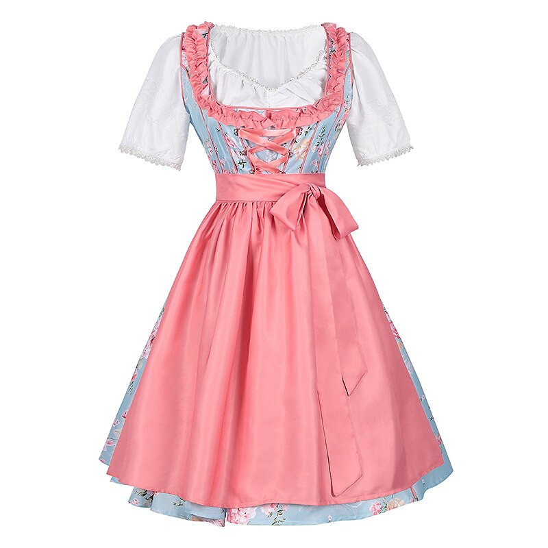 Robe Dirndl Fleurie Rose | Ensemble Traditionnel avec Tablier et Blouse