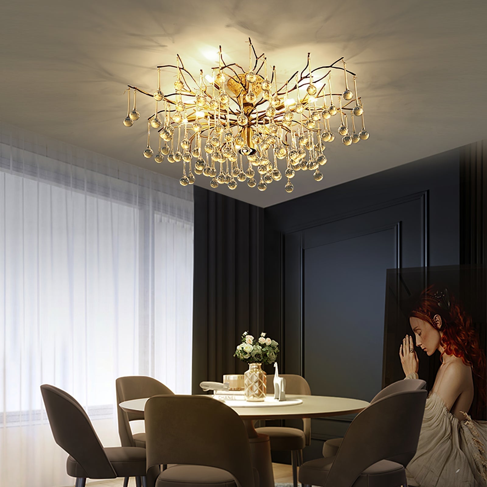 Plafonnier Élégant en Verre | Finition Luxueuse et Lumière Douce