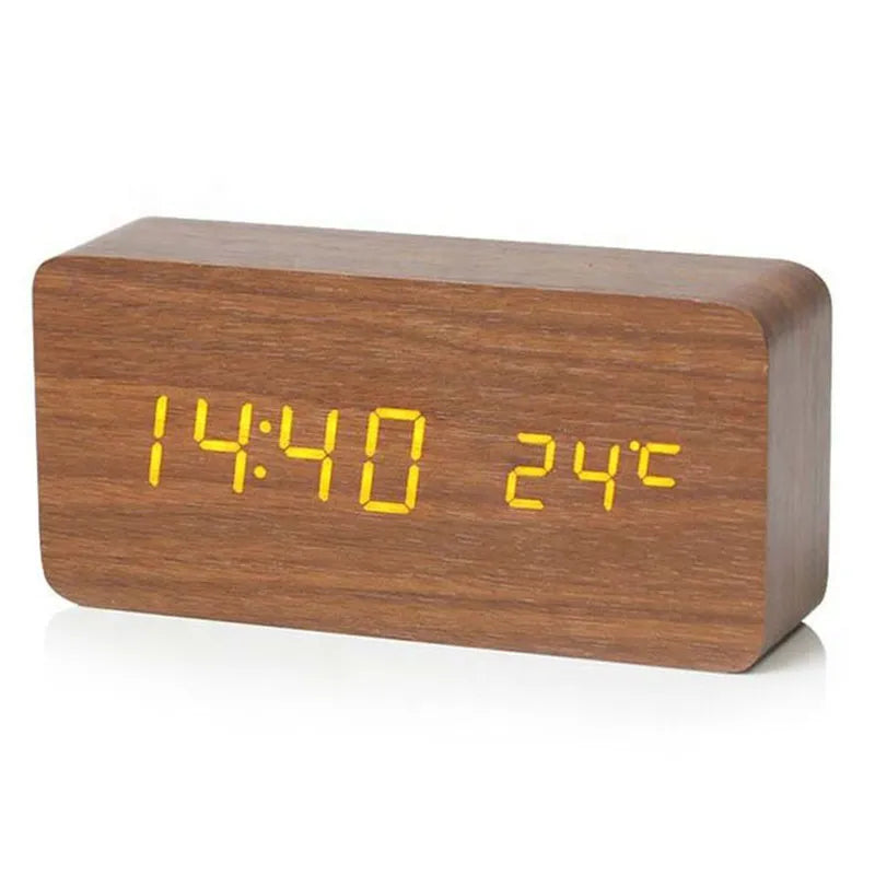 Horloge Réveil Numérique en Bois | Affichage LED et Fonction Silencieuse