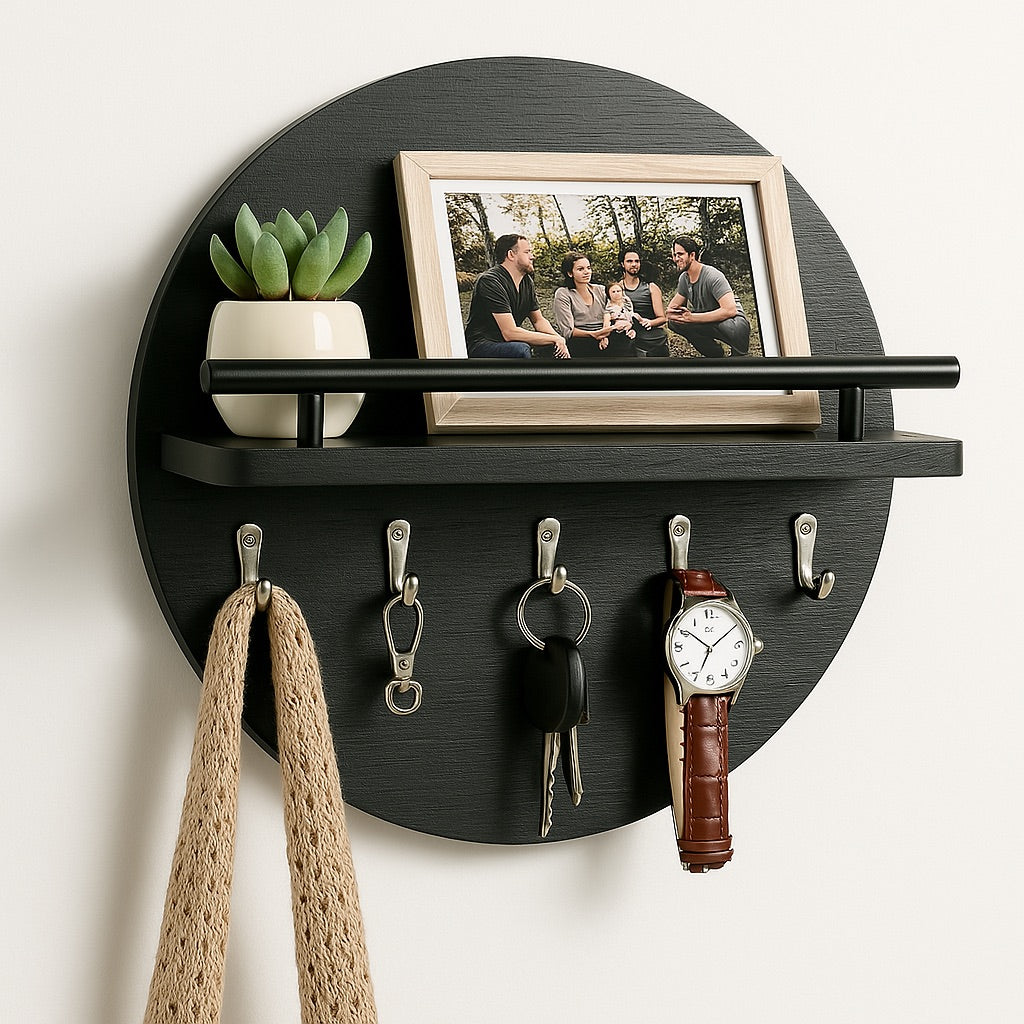 Organisateur Mural Rond pour Clés | Élégant et Pratique en Bois Durable