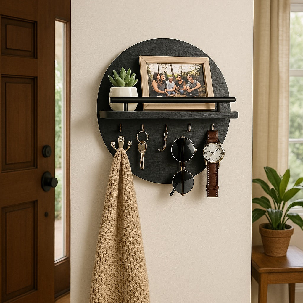 Organisateur Mural Rond pour Clés | Élégant et Pratique en Bois Durable