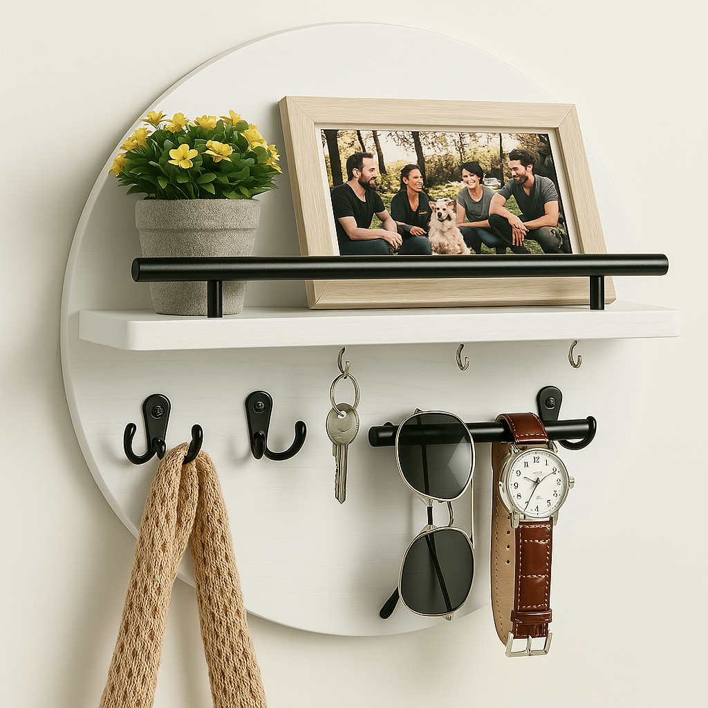 Organisateur Mural Rond pour Clés | Élégant et Pratique en Bois Durable