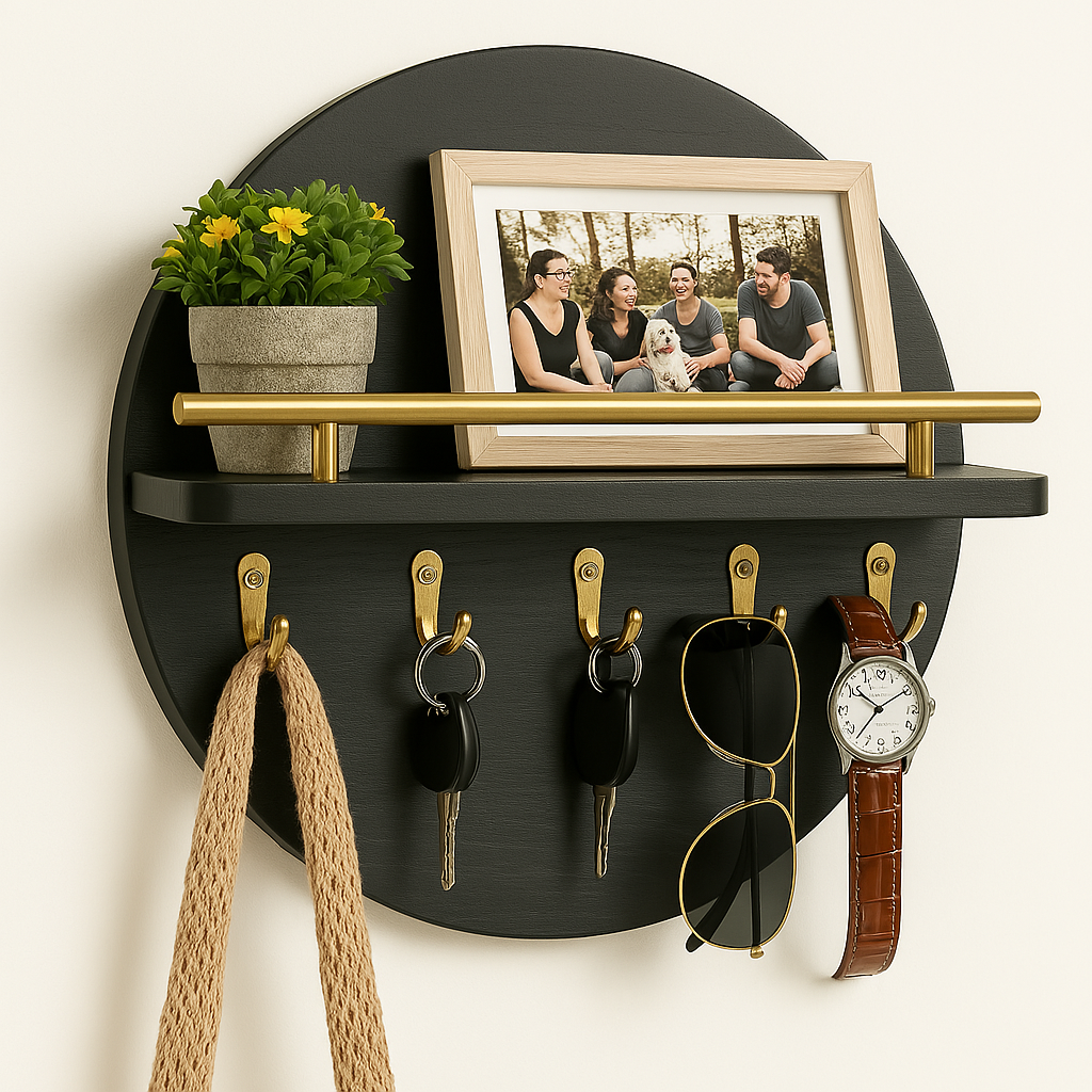 Organisateur Mural Rond pour Clés | Élégant et Pratique en Bois Durable