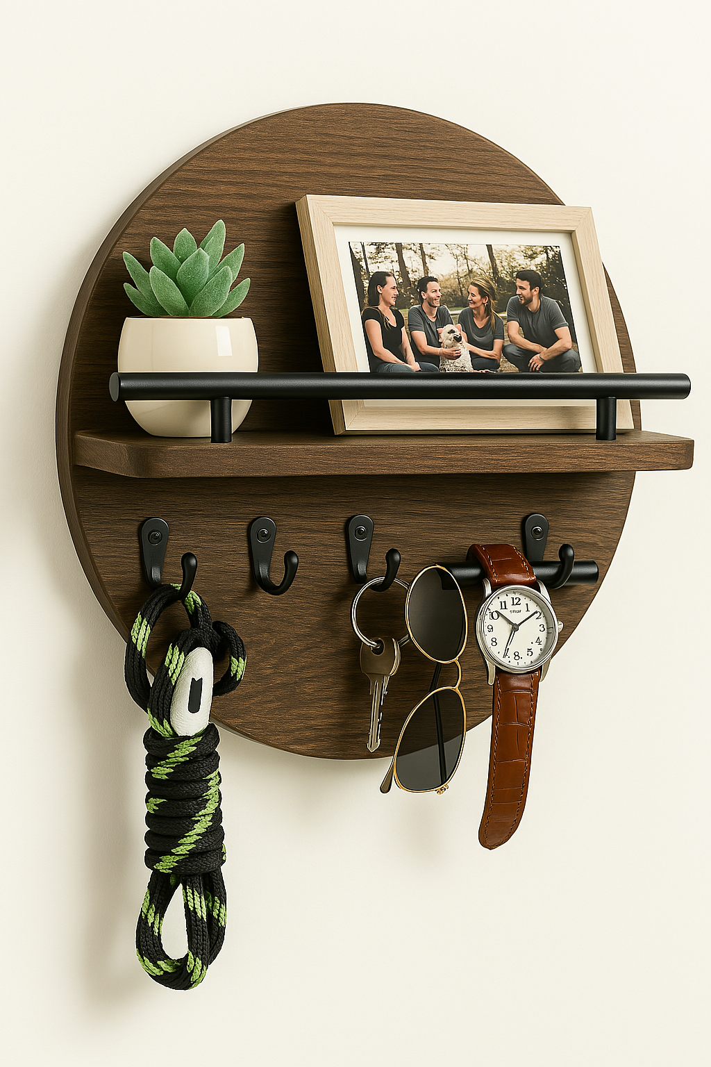 Organisateur Mural Rond pour Clés | Élégant et Pratique en Bois Durable