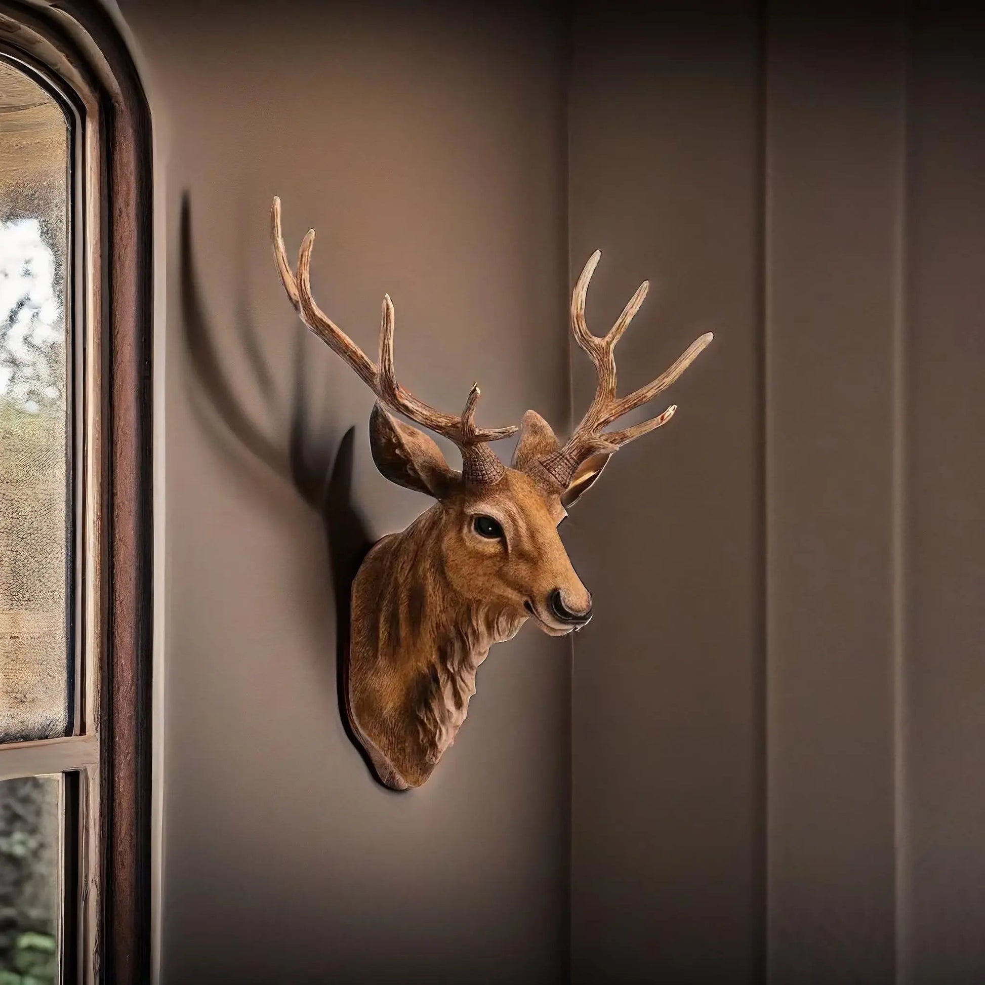 Décor Mural Tête de Cerf Faux | Art en Résine Fait Main Élégant