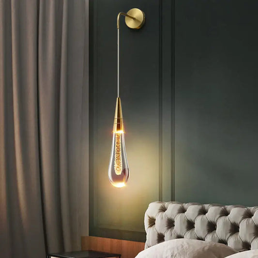 Applique Murale en Verre avec Accents Dorés | Design Goutte d'Eau et Lumière Chaude