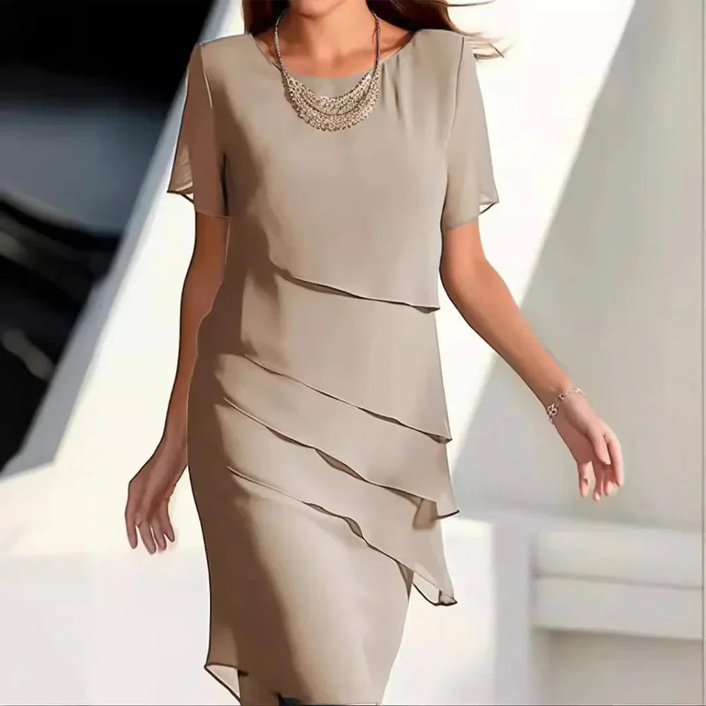 Robe Midi en Chiffon Aéré | Design Superposé et Chic pour Été