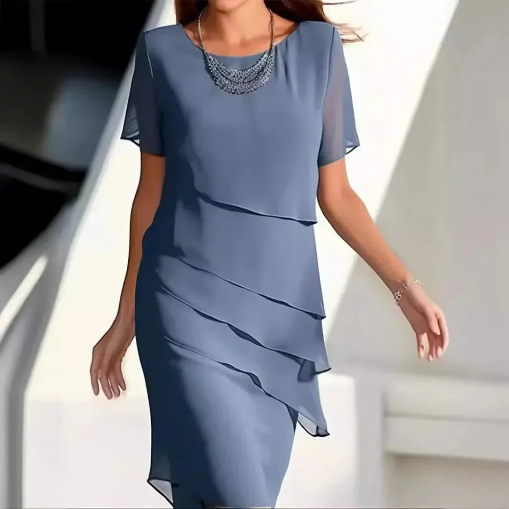Robe Midi en Chiffon Aéré | Design Superposé et Chic pour Été