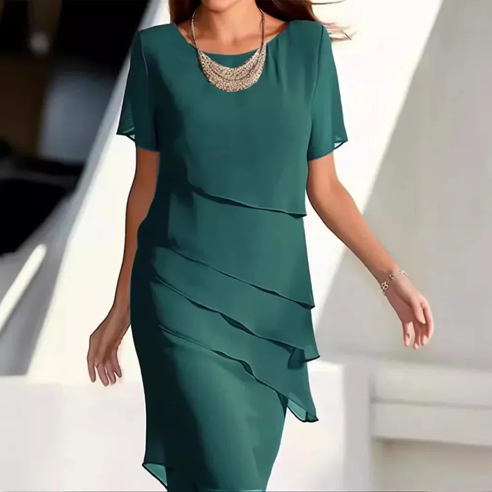 Robe Midi en Chiffon Aéré | Design Superposé et Chic pour Été