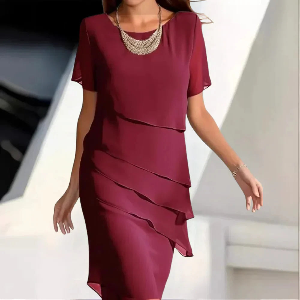 Robe Midi en Chiffon Aéré | Design Superposé et Chic pour Été