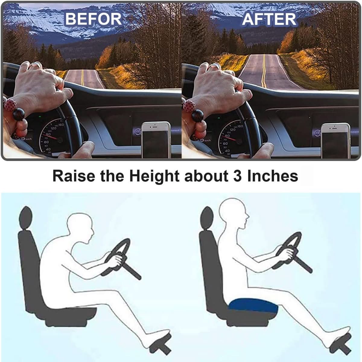 Coussin de Siège de Voiture Ergonomique | Confort et Visibilité Améliorés