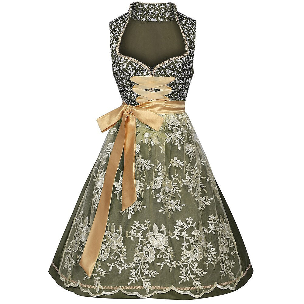 Robe dirndl verte brodée | Élégante avec Tablier Assorti