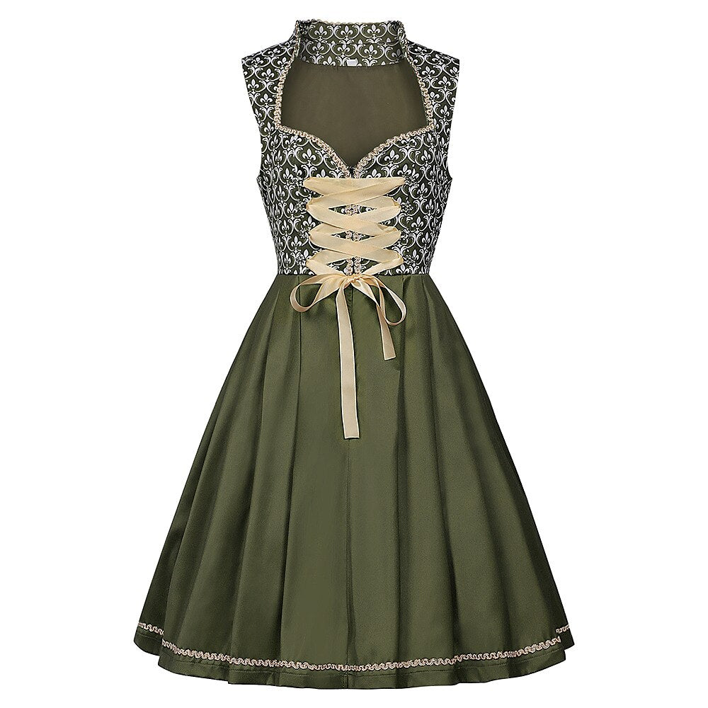 Robe dirndl verte brodée | Élégante avec Tablier Assorti